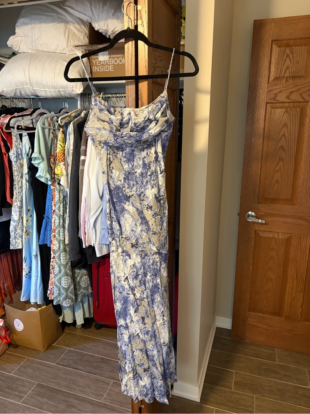 Hello Molly Blue and Cream Tie-Dye Cowl Neck Maxi Dress